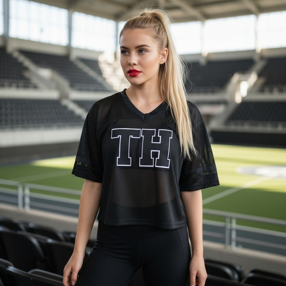 Tommy Hilfiger Sport Black Mesh Short Sleeve Oversized Crop Jersey